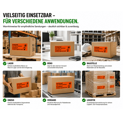 Versandaufkleber „Achtung – vor Hitze schützen“