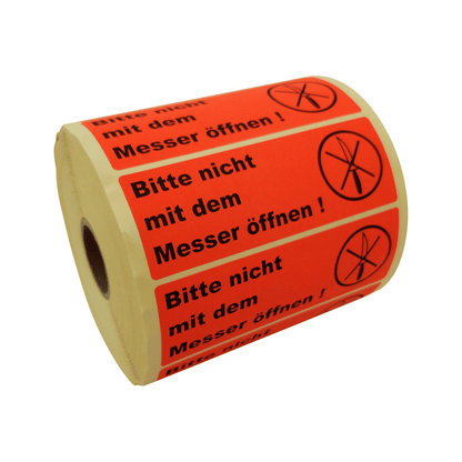 Versandaufkleber „Bitte nicht mit dem Messer öffnen“