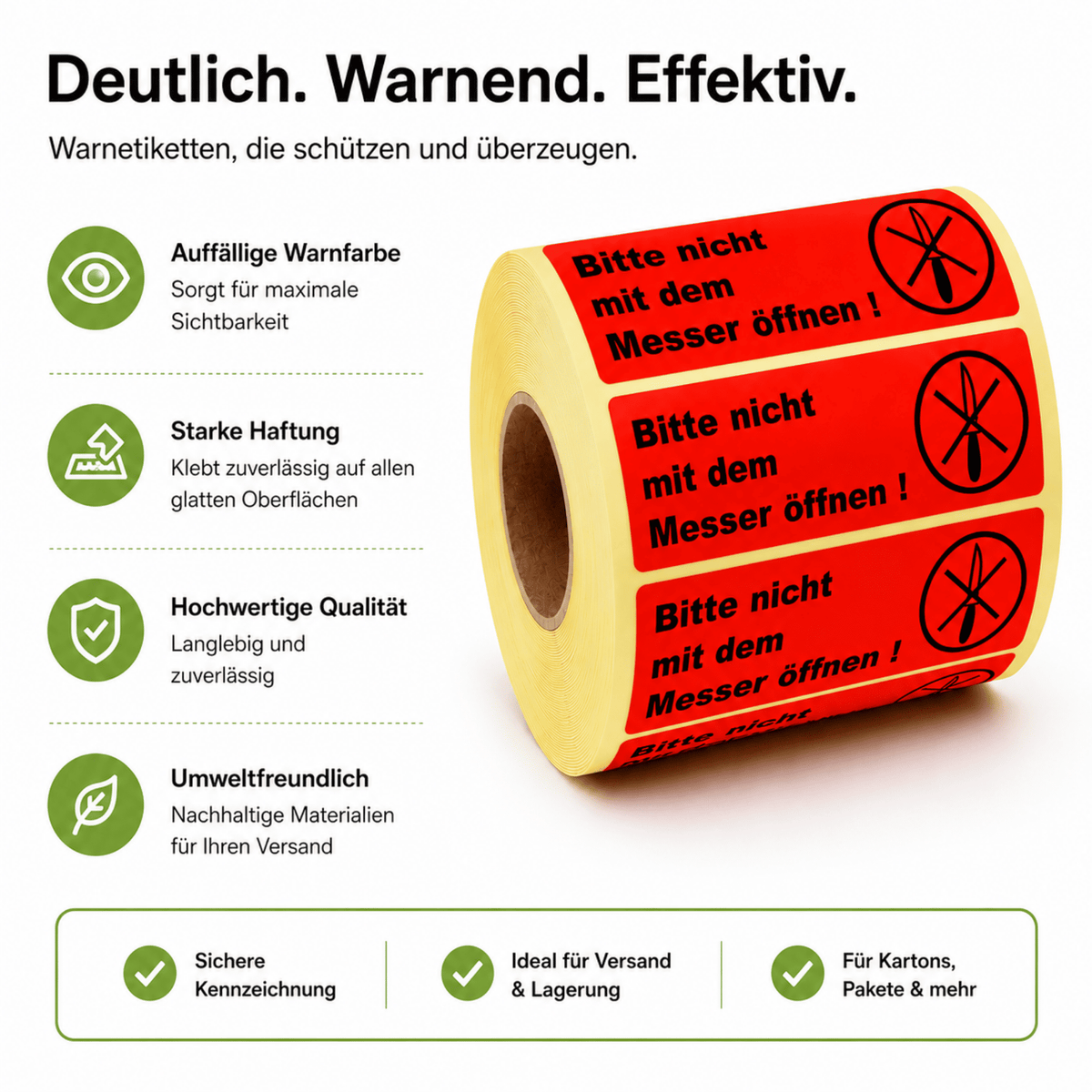 Versandaufkleber „Bitte nicht mit dem Messer öffnen“