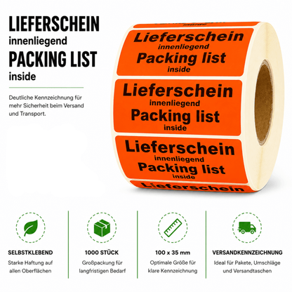 Versandaufkleber „Lieferschein innenliegend“
